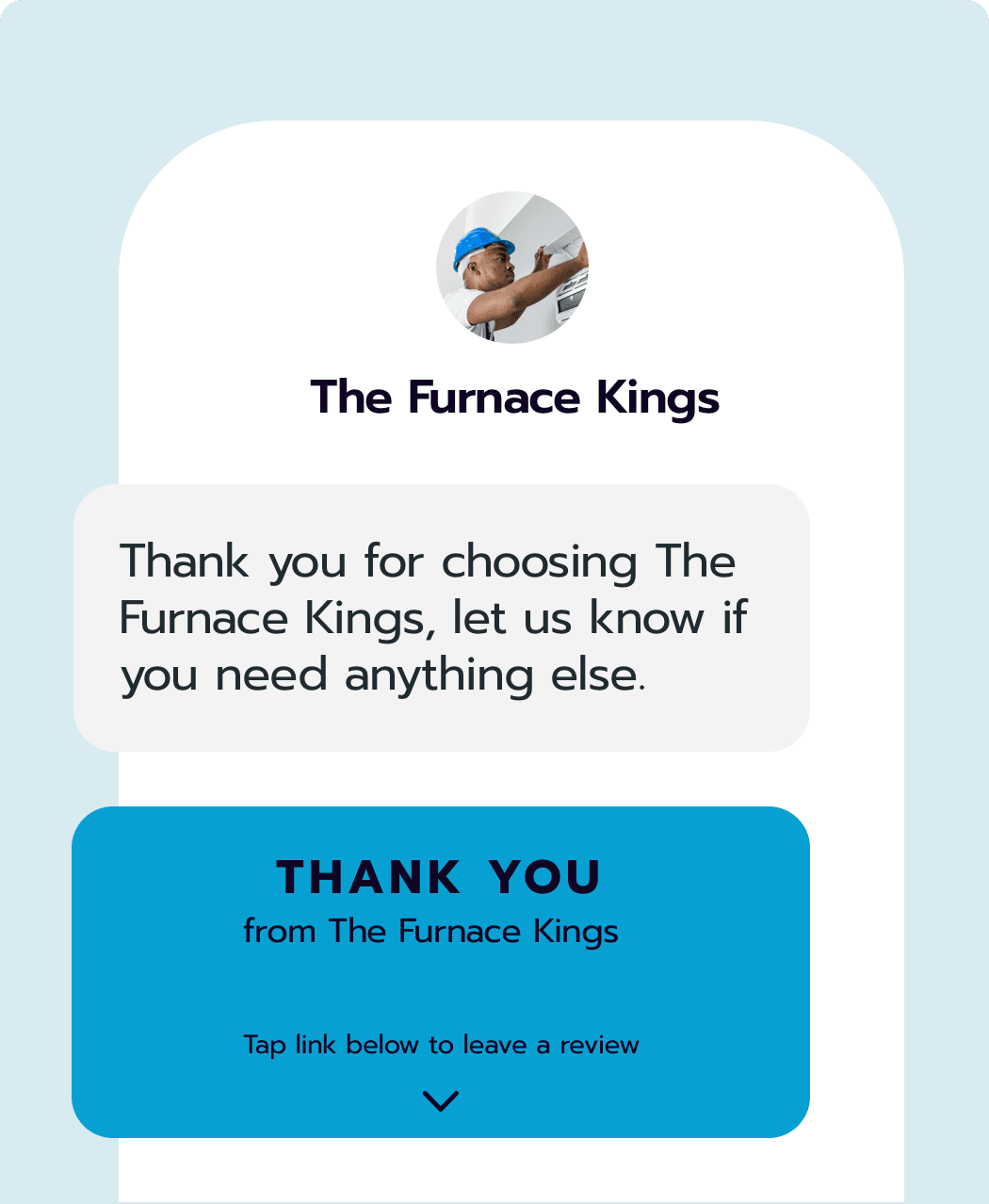HVAC business thank you message with technician profile photo requesting customer review